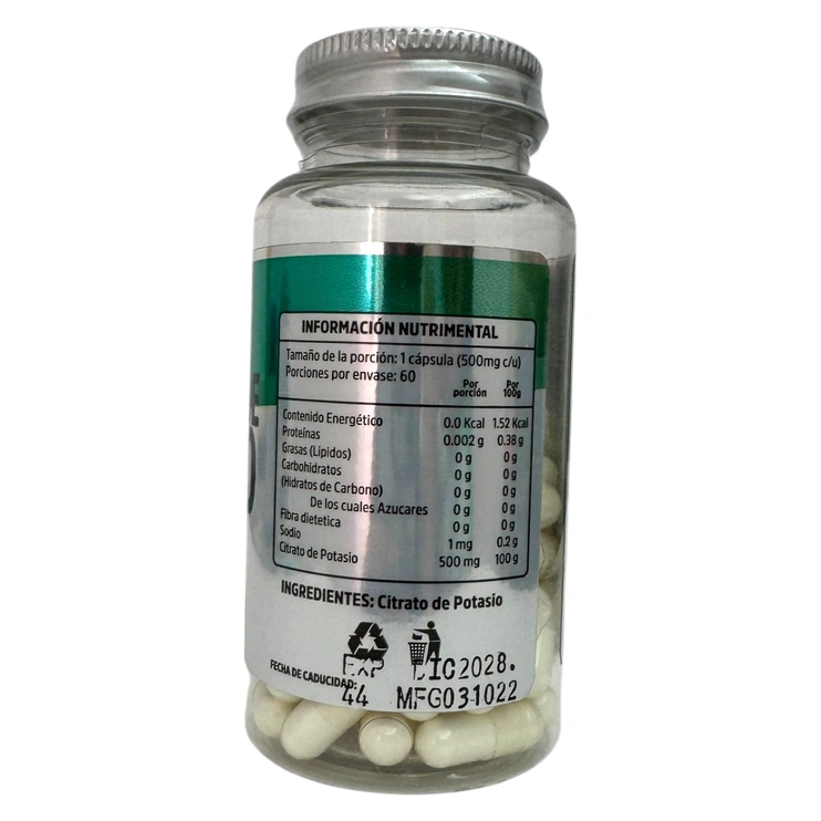 Citrato de potasio 60 cápsulas de 500mg AAN-049, Foto 3 Mayoreo Naturista